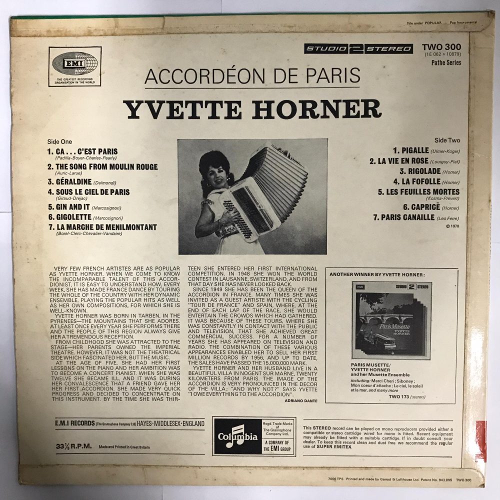 Yvette Horner - Accordeon De Paris Vinyl